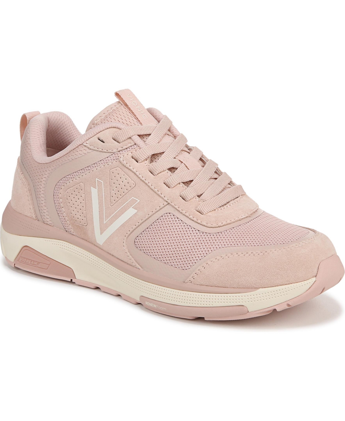 Vionic Womens Walk Strider 001 Walking Shoes - Cameo rose suede mesh