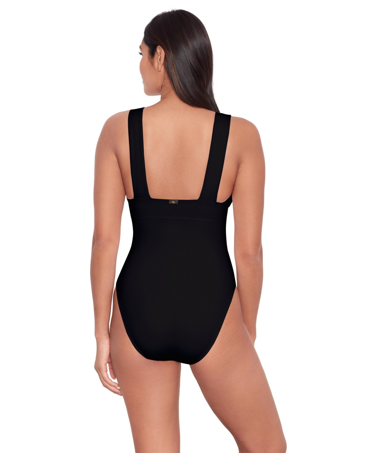 Ralph Lauren Modern V Neck One Piece Swimsuit In Black