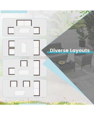 8 PCS Patio Furniture Set with Washable Cushions and Tempered Glass Coffee Table