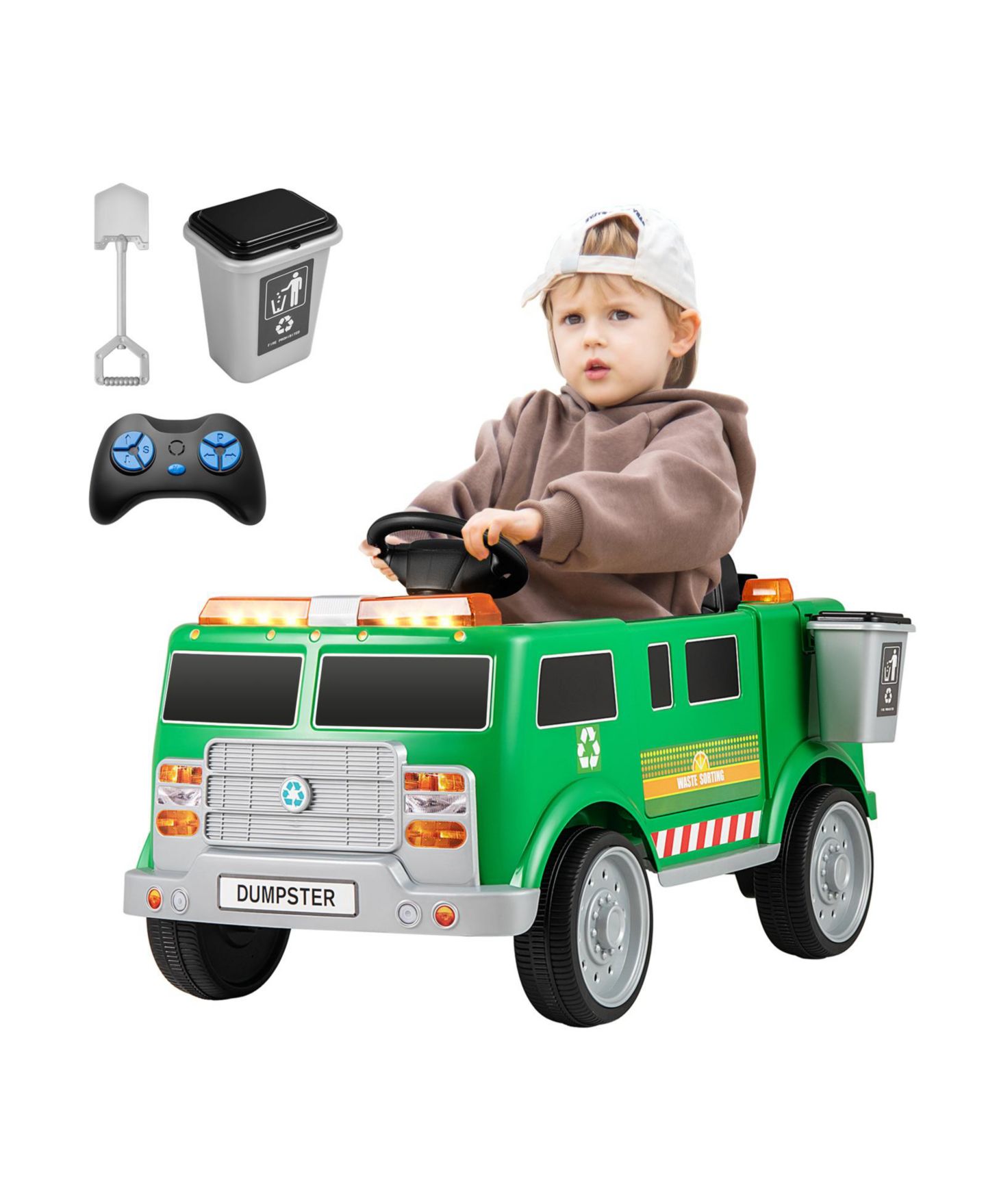 Детская игрушка Slickblue 12V Battery Powered Electric Vehicle with Remote Control and Trash Bin, цвет: Зелёный — фото 3