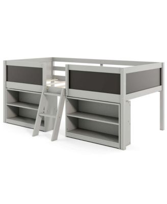Twin Size Loft Bed, Wood and Engineered Materials, Low Profile with Ramp Ladder, Bookcases and Safety Guardrail