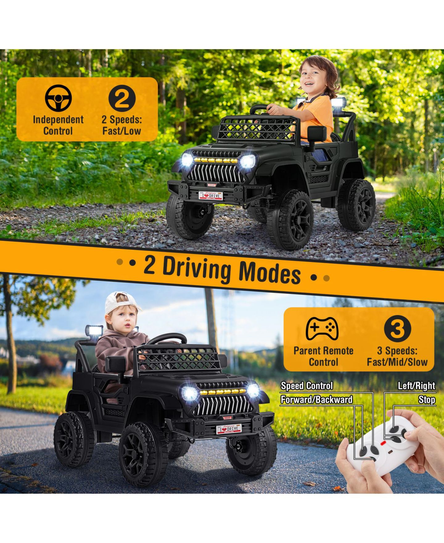 Детская игрушка Slickblue 12V Kids Ride-On Truck Car with Parental Remote Control and Music Player, 66 lbs Capacity, от 3 лет, цвет: Чёрный — фото 4