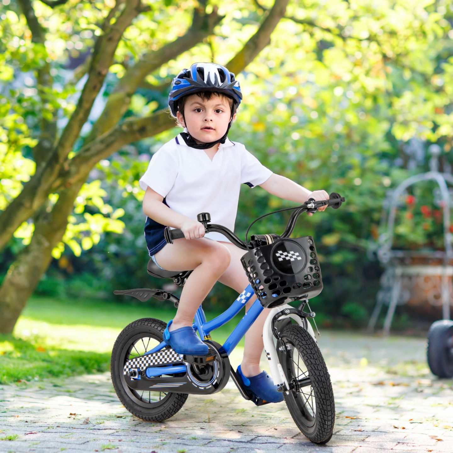 Детская игрушка Slickblue 12 Inch Kids Bike with Training Wheels for Toddlers and Children, цвет: Тёмно-синий — фото 3