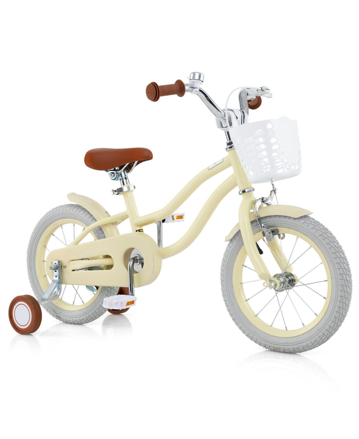 Kids Bike Adjustable with Training Wheels Ages 3-8 Years Olds - Beige