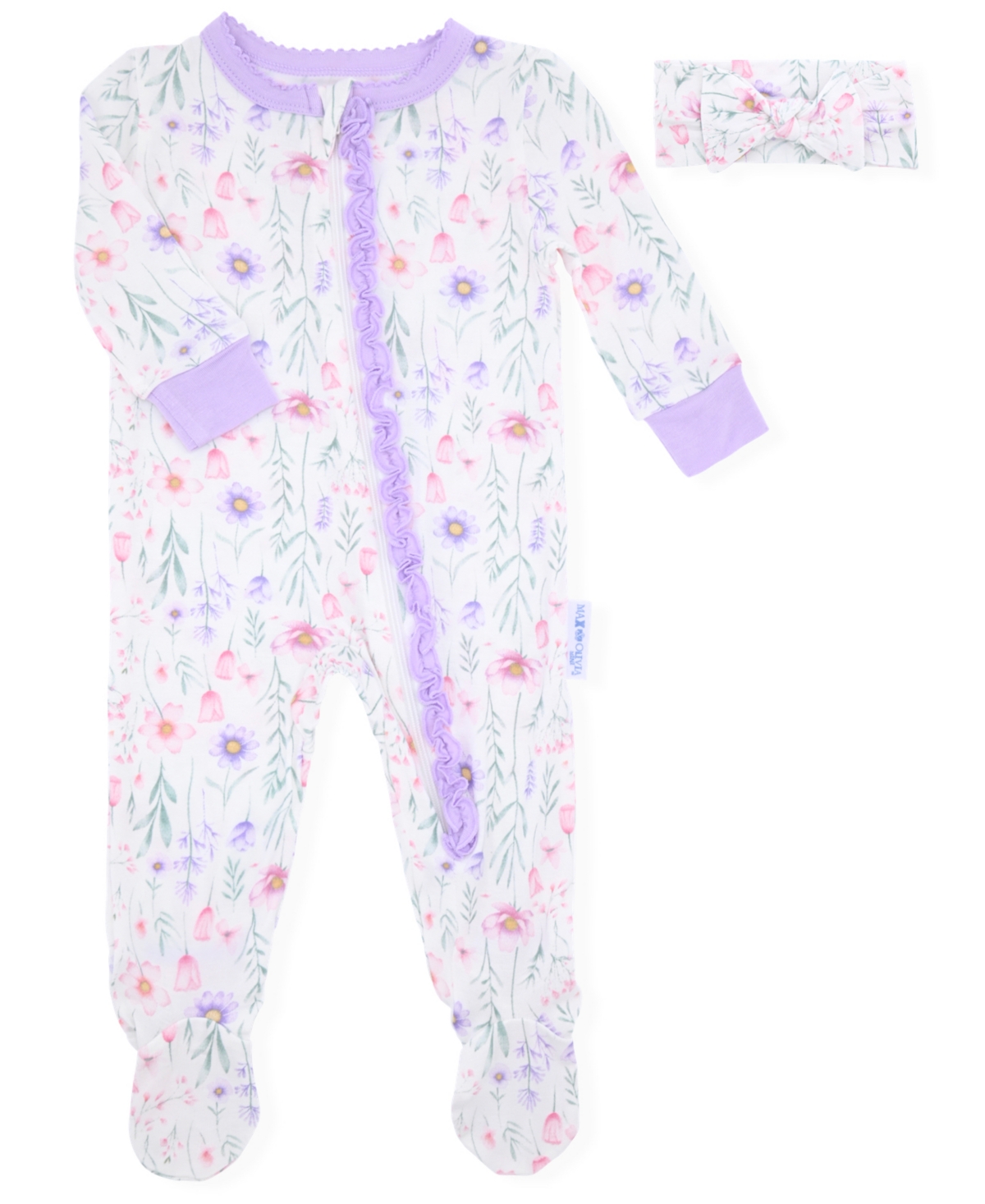 Max & Olivia Baby Girls 2-piece Print Footie With Headband Set In Multi
