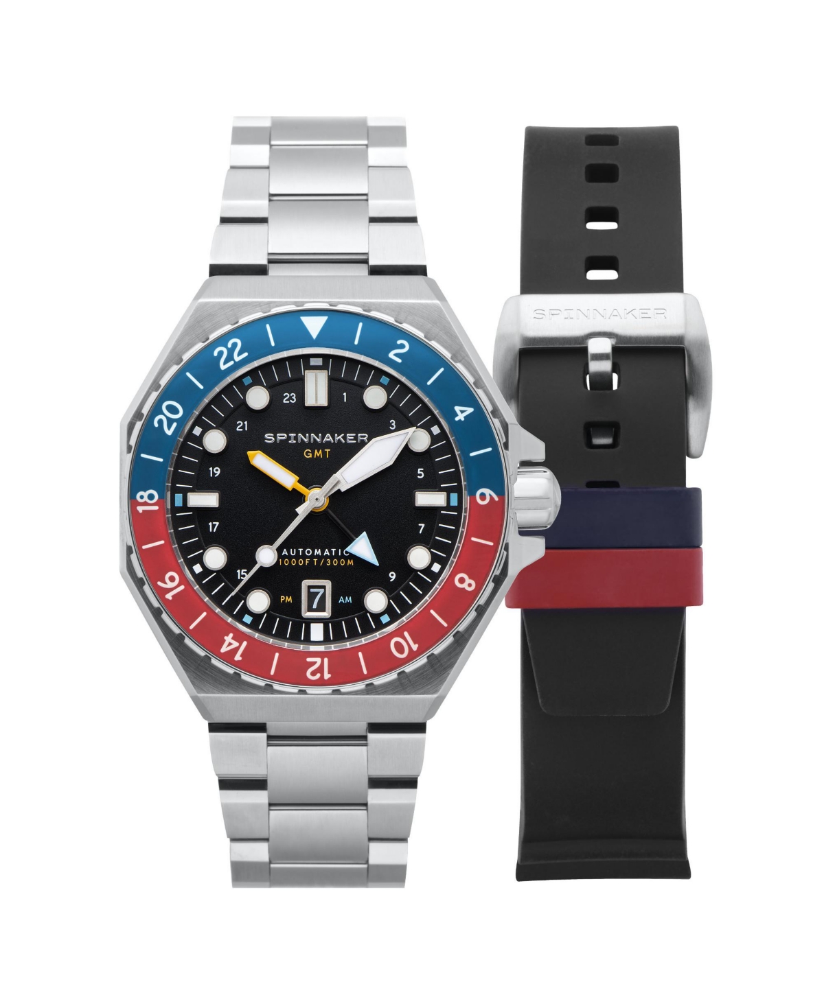 Men's Dumas Gmt Automatic Solid Stainless Steel Bracelet Watch, 44mm - Black