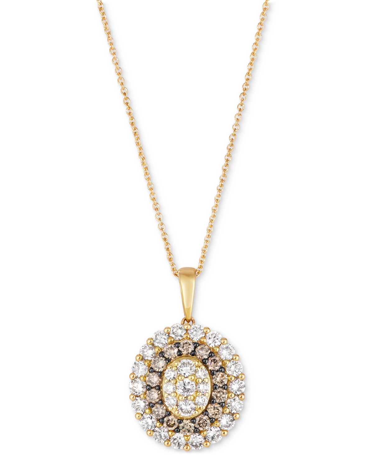 Le Vian Chocolate Diamond & Nude Diamond Oval Halo Adjustable 20" Pendant Necklace (1-1/2 Ct. T.w.) In 14k R In Yellow Gold
