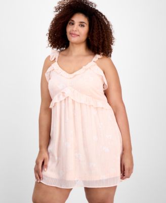 Trendy Plus Size V-Neck Ruffle-Trim Mini Dress, Exclusively at Macy's 