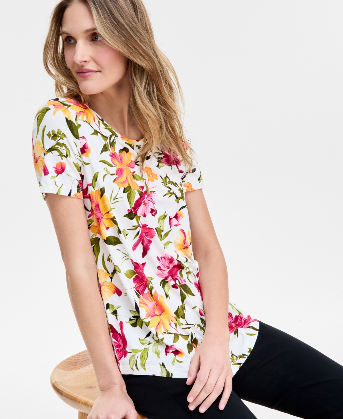 Jm Collection Women's Printed Scoop-neck Top, Exclusively At Macy's