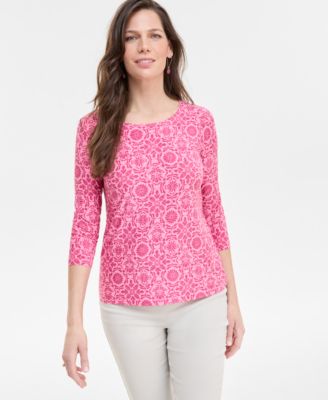 JM Collection - Women's Printed Jacquard 3/4-Sleeve Top, Exclusively at Macy's