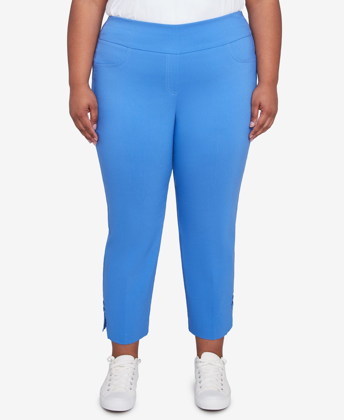 Hearts Of Palm Plus Size It Had To Be Blue Solid Tech Stretch Pull On Capri Pants In Royal