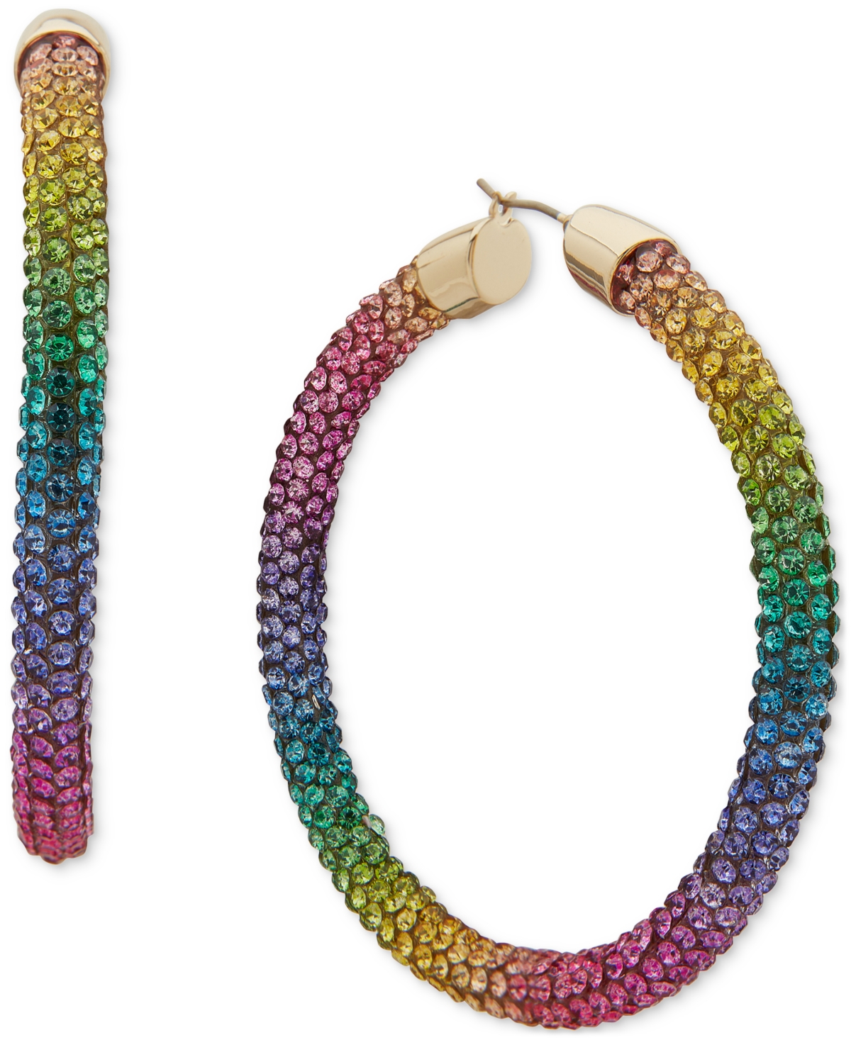 Gold-Tone Large Pave Hoop Earrings, 2.2" - Crystal Wh