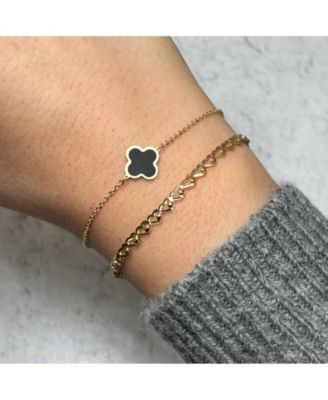 Small Onyx Single Clover Bracelet 14K Gold