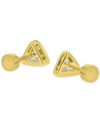 Cubic Zirconia Triangle Bezel Screw Back Stud Earrings in 14k Gold-Plated Sterling Silver