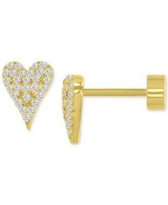 Cubic Zirconia Pav&eacute; Heart Stud Earrings in 14k Gold-Plated Sterling Silver
