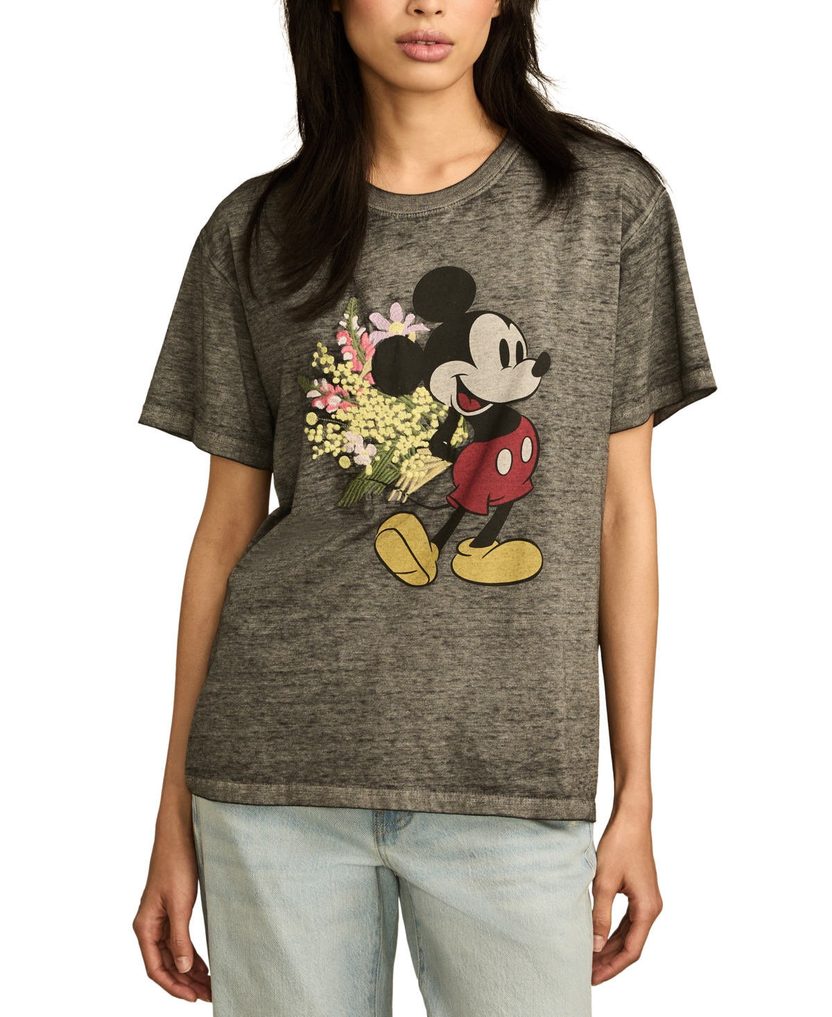 LUCKY BRAND WOMEN'S COTTON MICKEY FLOWERS CREWNECK TEE 