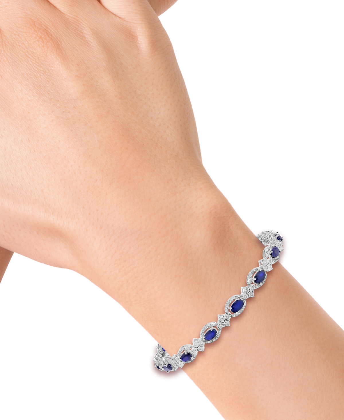 Effy Collection Diamond (1/2 Ct. T.w.) & Blue Sapphire (4-1/4 Ct. T.w.) Bracelet In Sterling Silver In Multi Stone