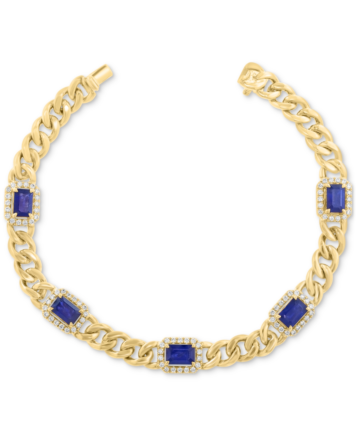 Effy Collection Diamond (5/8 Ct. T.w.) & Sapphire (3-1/3 Ct. T.w.) Bracelet In 14k Gold Over Silver In Blue