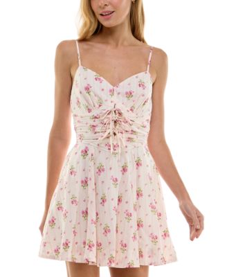 Trixxi - Juniors' Cotton Floral Ruched Mini Dress