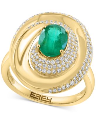 EFFY Collection - Diamond (1/2 ct. t.w.) & Emerald (1-1/6 ct. t.w.) Ring in 14k Gold Over Silver