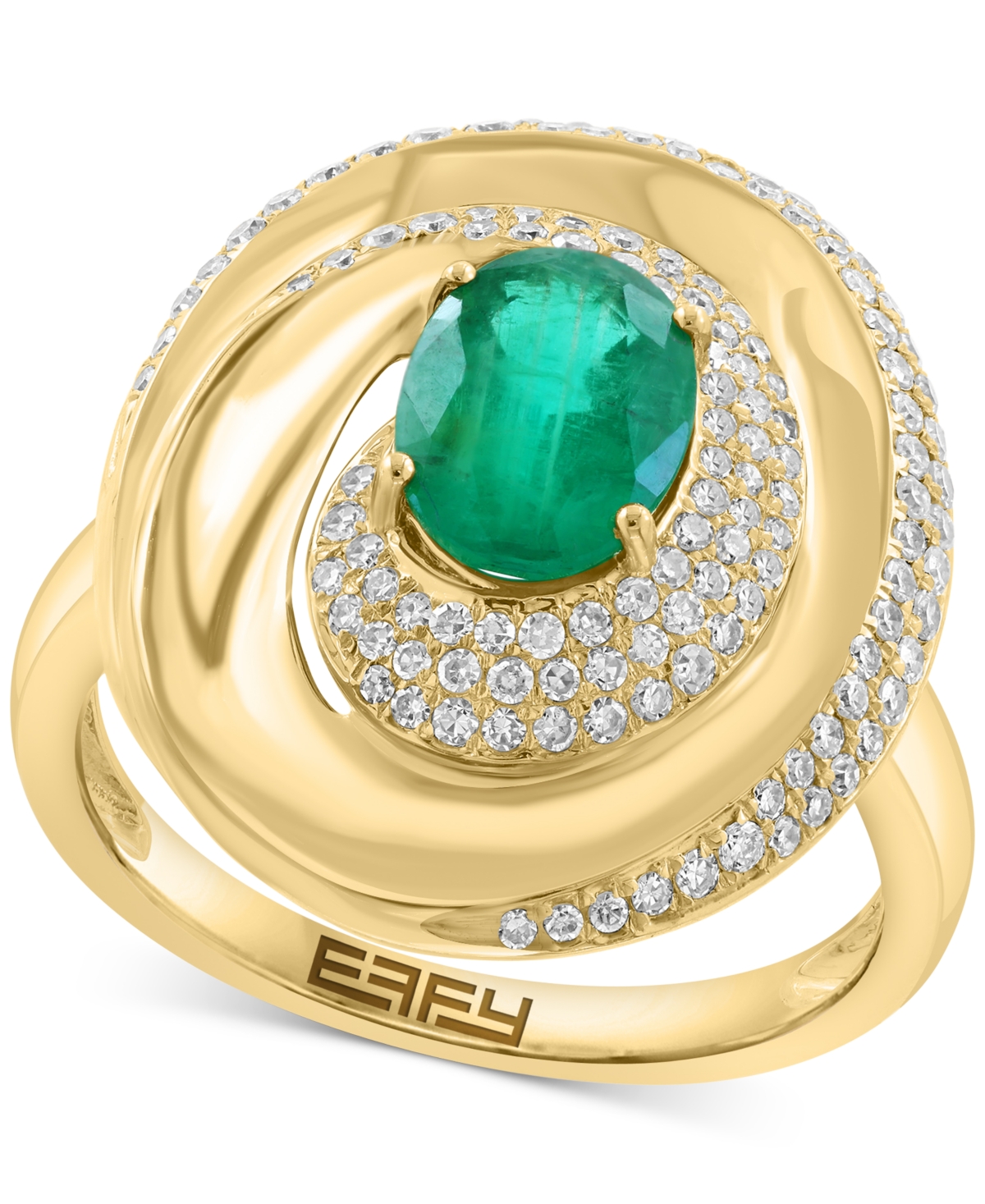 Diamond (1/2 ct. t.w.) & Emerald (1-1/6 ct. t.w.) Ring in 14k Gold Over Silver - Emerald