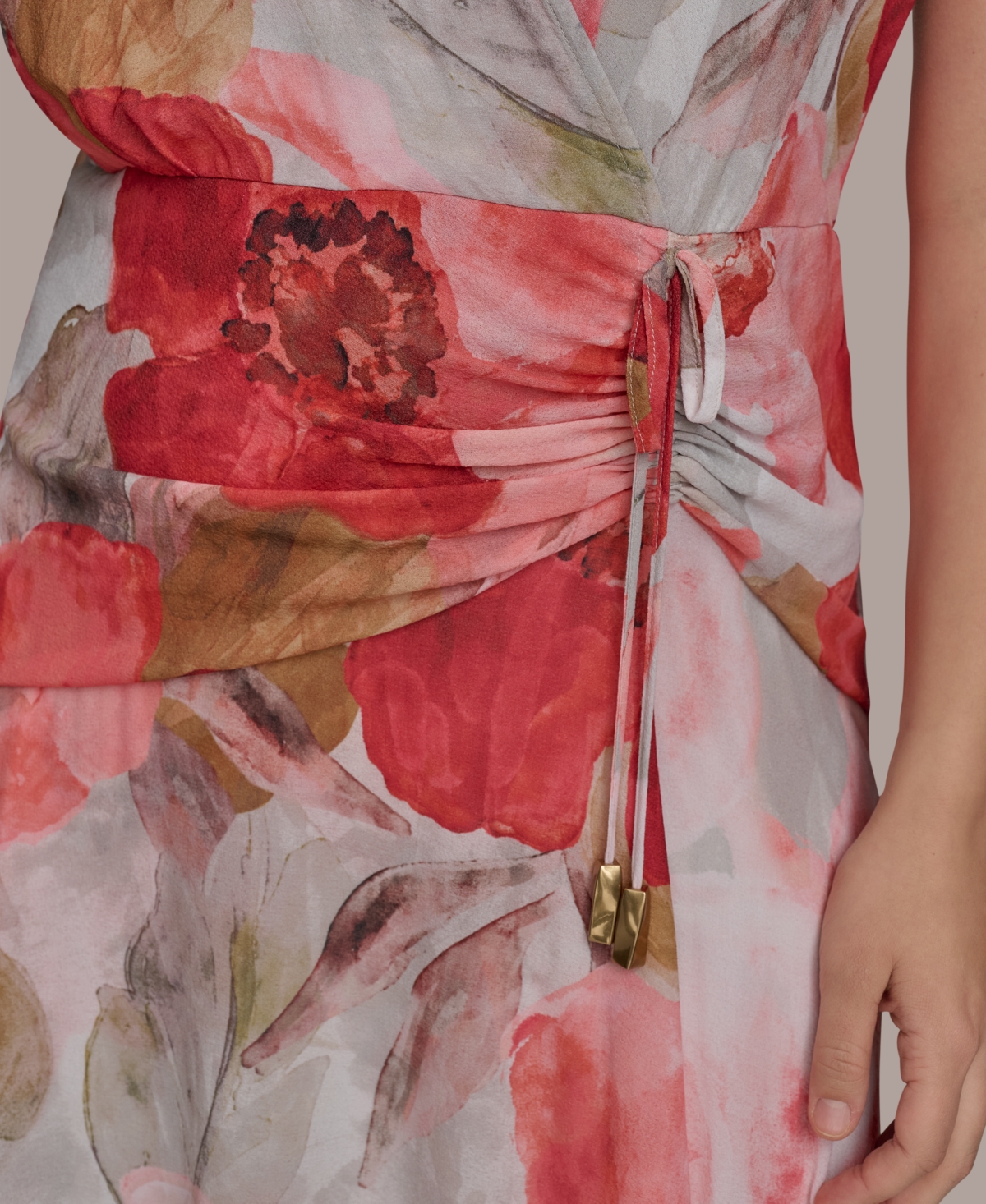 DONNA KARAN PLUS SIZE FLORAL-PRINT SURPLICE MIDI DRESS 