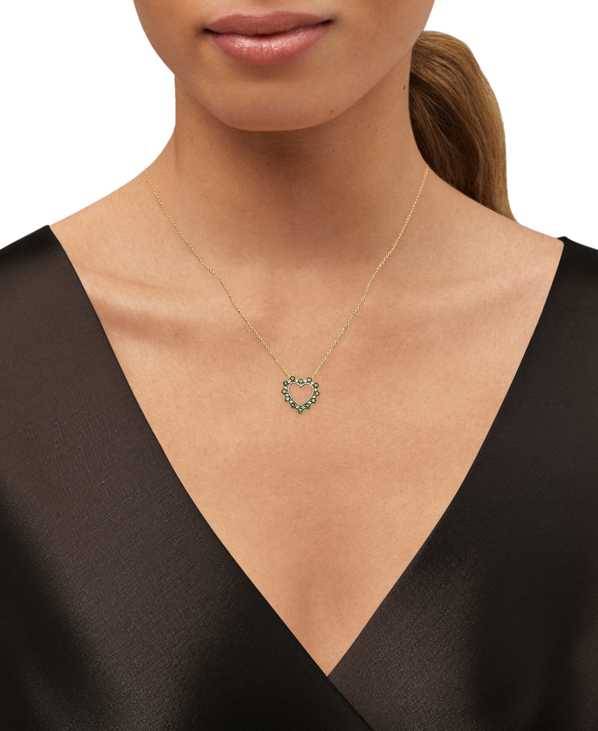 Macy's Emerald (1/2 Ct. T.w.) & Diamond Accent Open Heart 18" Pendant Necklace In 14k Gold In Emerald