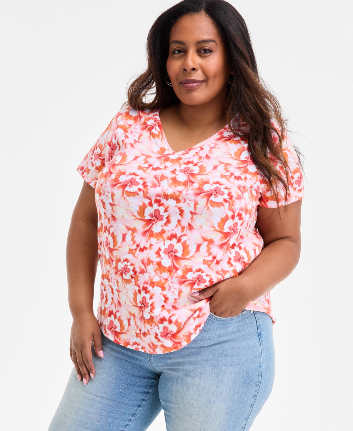 Style & Co Plus Size Printed V-Neck T-Shirt