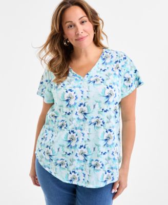 Style & Co - Plus Size Dyed Geo Perfect V-Neck T-Shirt
