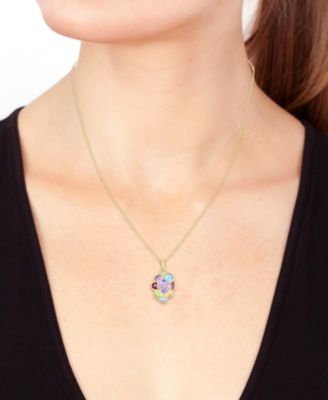 EFFY&reg; Multi-Gemstone (6-5/8 ct. tw.) & Diamond (1/20 ct. t.w.) Cluster Pendant Necklace in 14k Gold, 17" + 1" extender