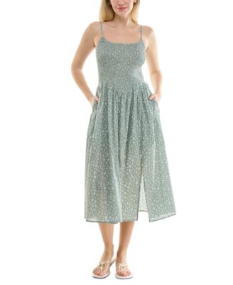 Trixxi - Juniors' Printed Smocked-Bodice Midi Dress