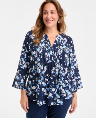 売れ筋商品|||スタイルアンドコー カットソー トップス レディース Plus Size Printed Ruffle Pintuck Top, Exclusively at Macy's Industrial Blue Style & Co Women's Printed Pintuck Ruffle Sleeve Top