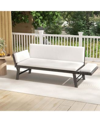 Outdoor Convertible Sofa Daybed with Adjustable Armrests Removable Cushions