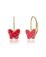 GiGiGirl Sterling Silver 14K Gold Plated with Red Butterfly Earrings - Red