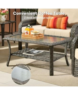 5-Piece Outdoor Wicker Patio Furniture Set, Double Resistance Rattan Rocking Chair and Coffee Table Conversation Set