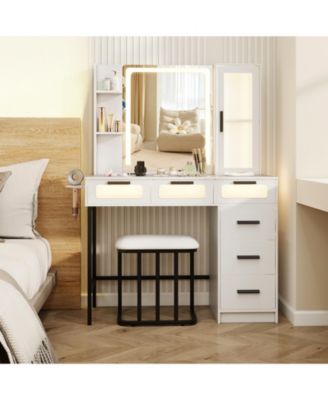 Makeup Vanity Desk with 3-Color Induction LED Lights and 6 Drawers