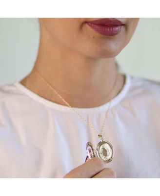 Antique Style Oval Locket Necklace Etched Leaf Scroll Gold Plated