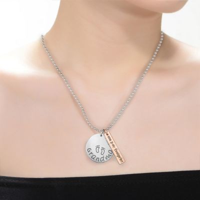 White Gold Plated & 18k Rose Gold Plated Grandma and Bar Pendant Necklace