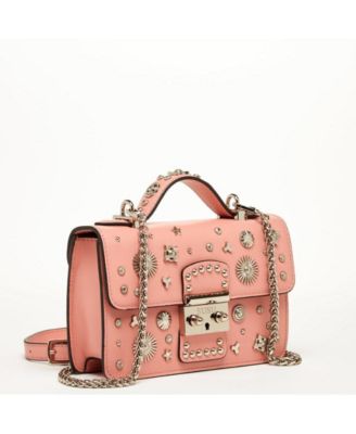 Women s Pink Leather Crossbody Bag Studded Shoulder Purse with Top Handle Embellished Handbag for Evening & Casual Outfits