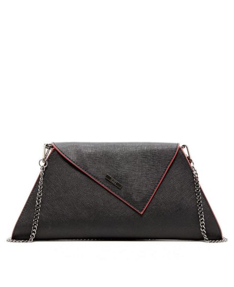 Женский клатч SUSU Black Leather Clutch Bag Unique Evening Purse Handbag, цвет: Чёрный