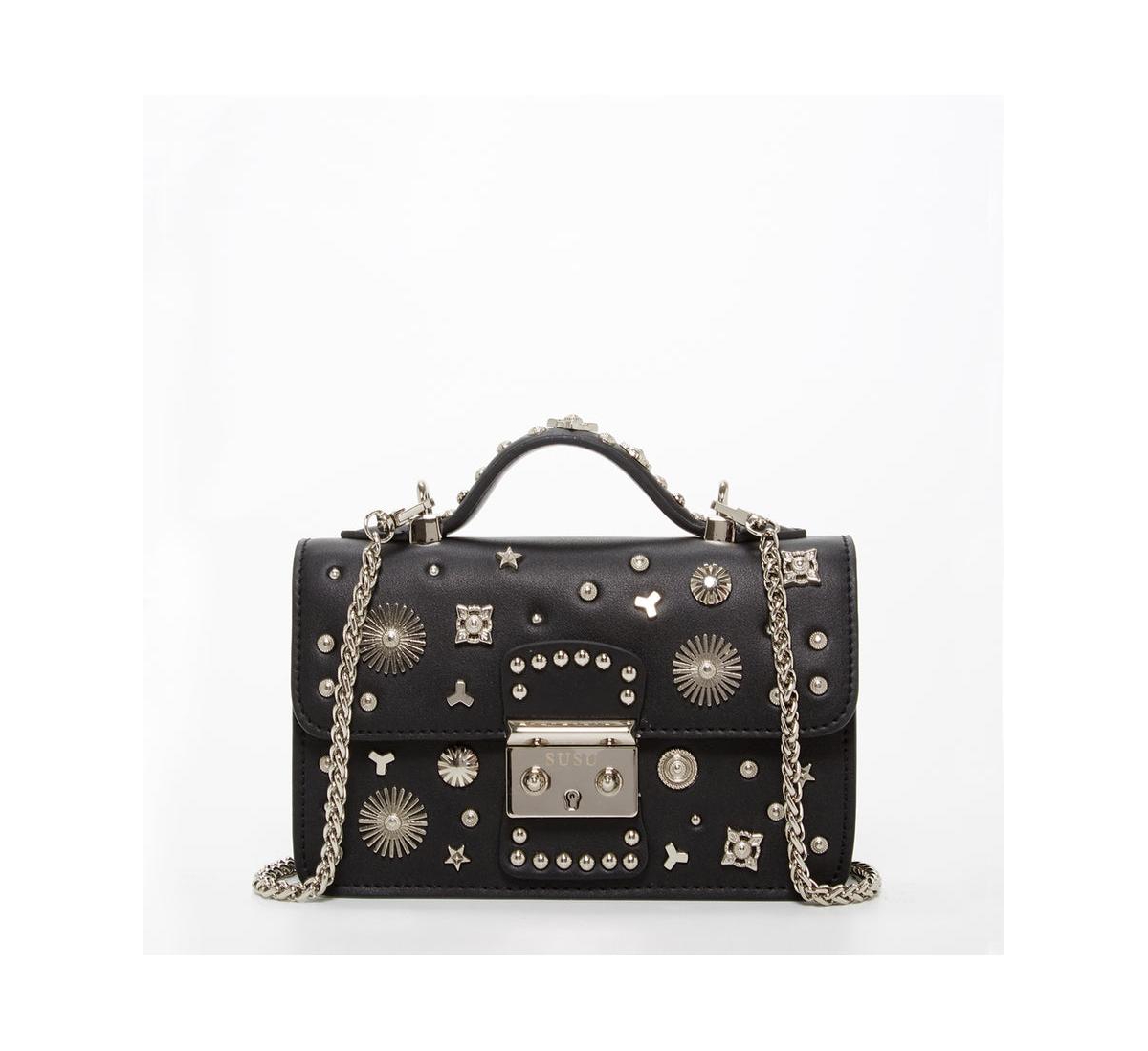 Studded Small Leather Crossbody Bag Black Purse Women's Handbag