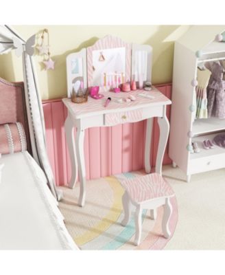 Kids Vanity Set with Drawer and 3 Makeup Accessories Fun Dressing Table for Toddlers