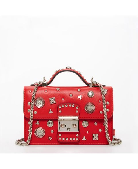 Женская сумка SUSU Studded Small Leather Crossbody Bag Red Purse Handbag with Top Handle, цвет: Красный