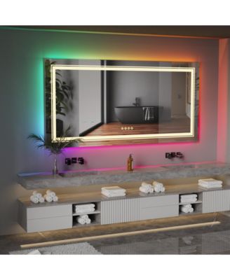 23.6x31.5 in LED  Bathroom Wall Mirror RGB Touch Anti Fog Multicolor Dimmable