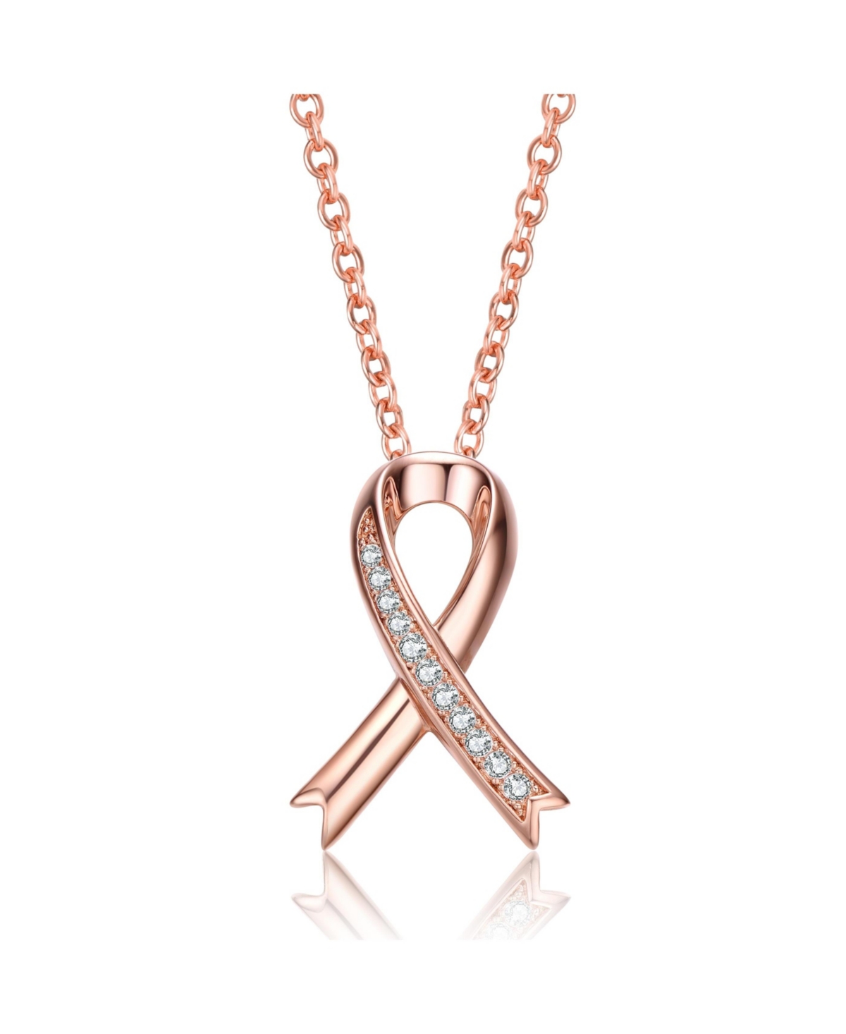 Sterling Silver 18K Rose Gold Plated with Clear Cubic Zirconia Loop Necklace - Pink