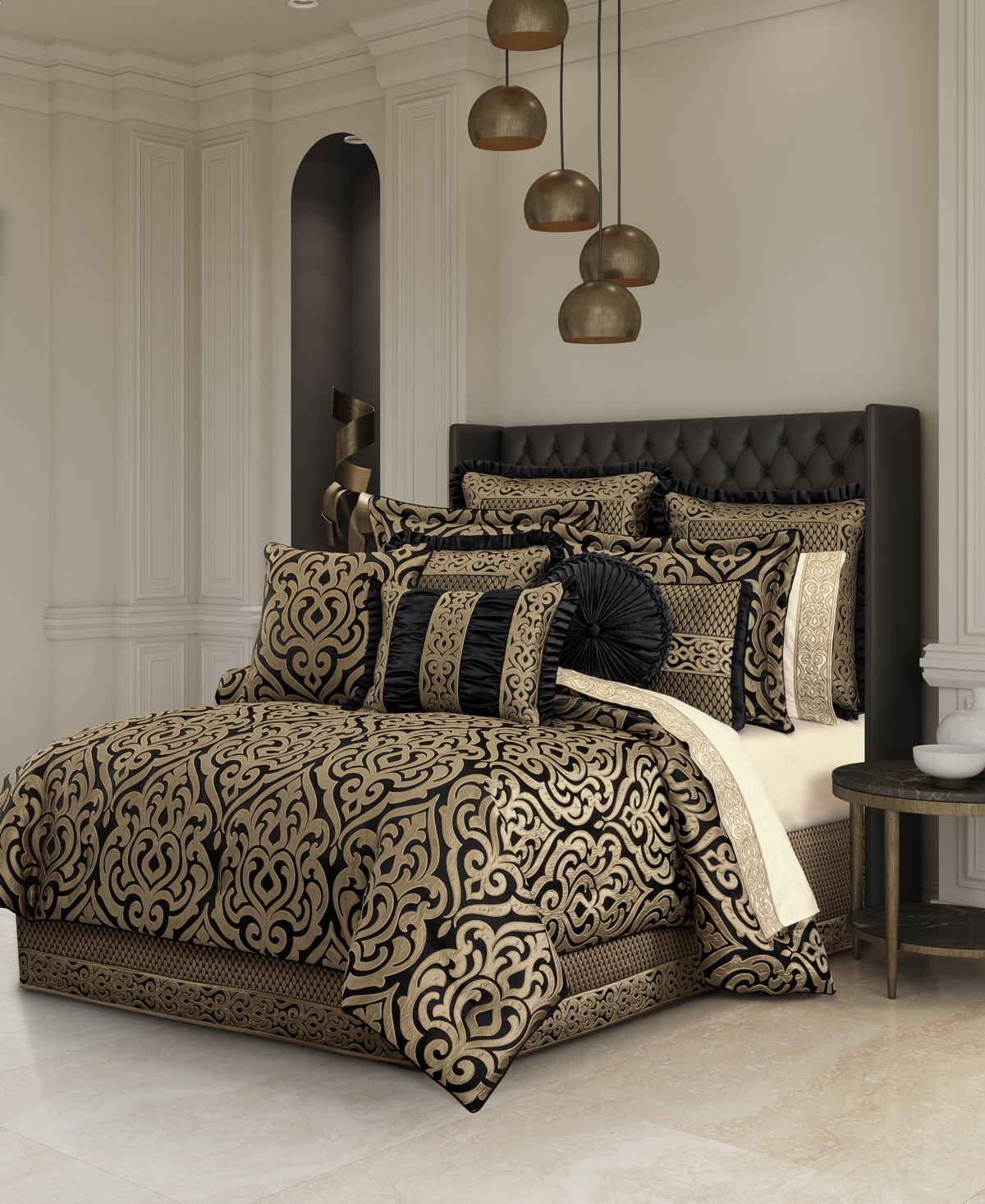 J Queen New York Bolero Tufted Decorative Pillow, 15" Round In Black