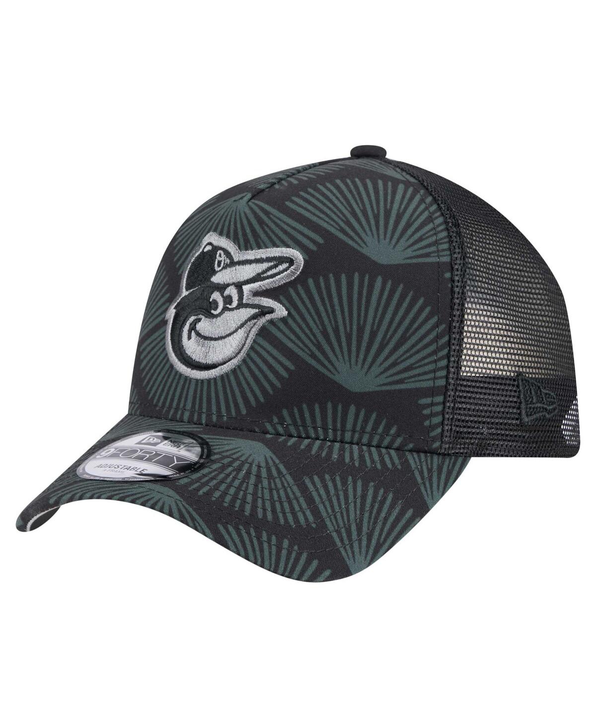 New Era Men's Black Baltimore Orioles 9forty A-frame Trucker Adjustable Hat In Black