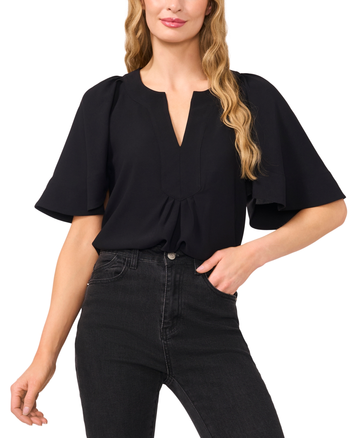 Cece Women's Solid Flutter-sleeve V-neck Top In Black