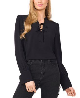 CeCe - Women's Long-Sleeve Bow-Tied V-Neck Blouse