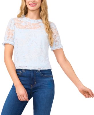 CeCe - Women's Ruffle-Trimmed Lace Blouse
